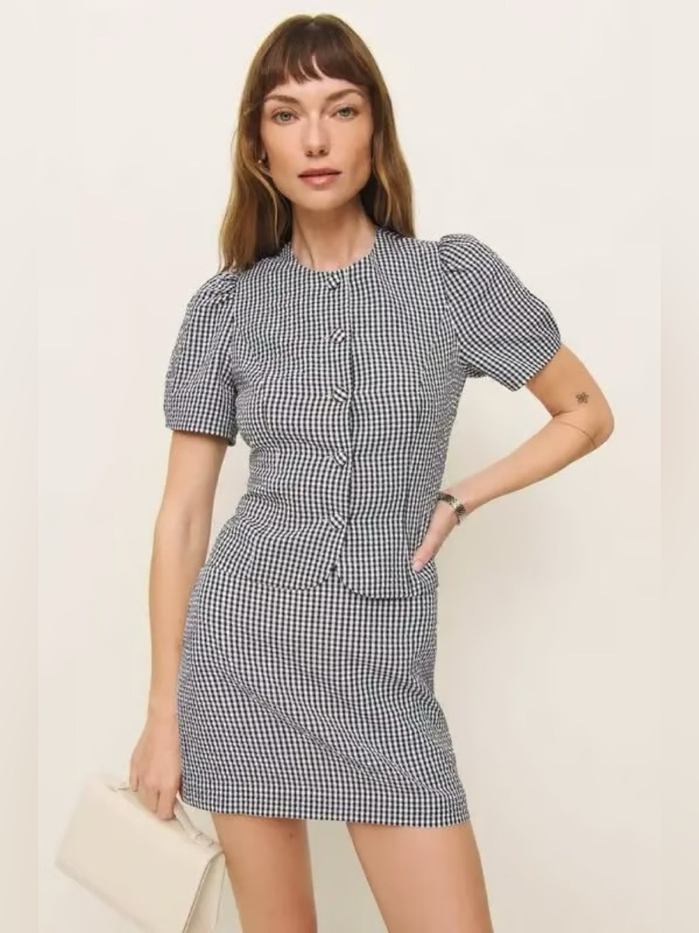 Reformation Mika Two Piece Set Gingham Classic Quiet Luxury Chic Size 2